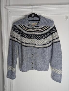 Faherty Sweater Cardigan Womens Small Blue Fair Isle Alpaca Shawl Collar Knit